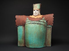 "SEÑOR DEL CASTILLO", escultura de arcilla de porcelana, vidriado turquesa, corte real, medieval