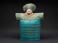 "CHAMBERLAIN", escultura de barro porcelánico, vidriado turquesa, corte real, medieval
