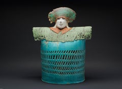 Used "CHAMBERLAIN", porcelain clay sculpture, turquoise glaze, royal court, medieval