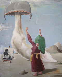 ""FIELD PROJECT"", Gemälde, surrealistischer Traum, Rakete, Priesterin, Sci-Fi, Verehrung