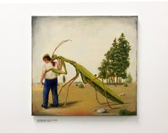 "SATURDAY AFTERNOON", painting, surrealist dream, giant insect, sci-fi paranoia