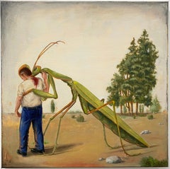 "SATURDAY AFTERNOON", painting, surrealist dream, giant insect, sci-fi paranoia