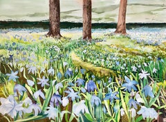"HOPE", acquerello, primavera, fiori di neve, alberi, muschio, giardini, flora, natura