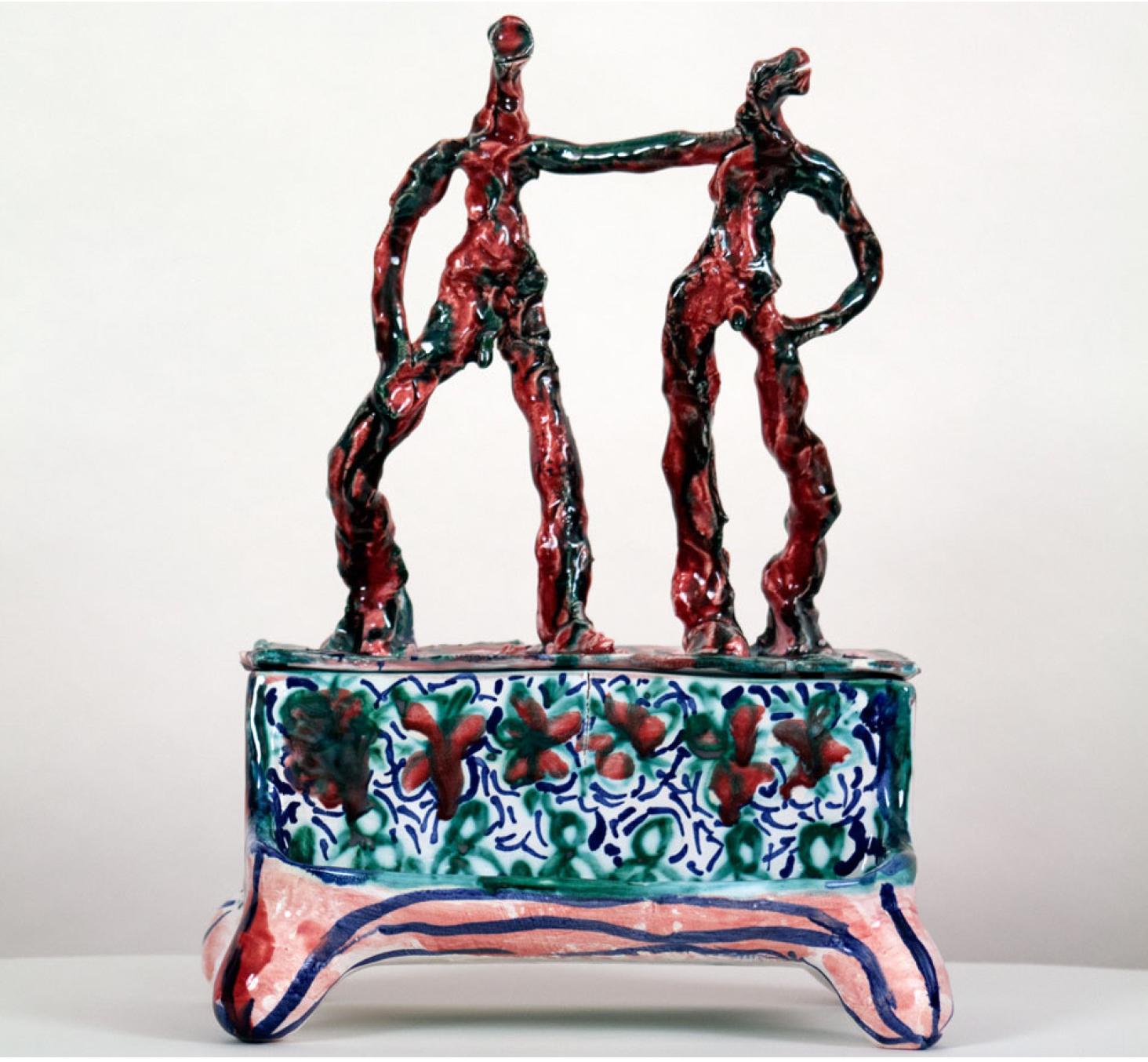"DESK SET I", majolica glazed earthenware sculpture, faience, ceramic, tin glaze