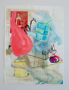 « DRAWING INVENTORY (Jamn y Gasolina) », peinture à l'acrylique, ham, gazoline, collage