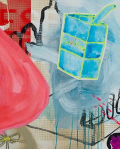 "DRAWING INVENTORY (Jamón y Gasolina)", acrylic painting, ham, gasoline, collage