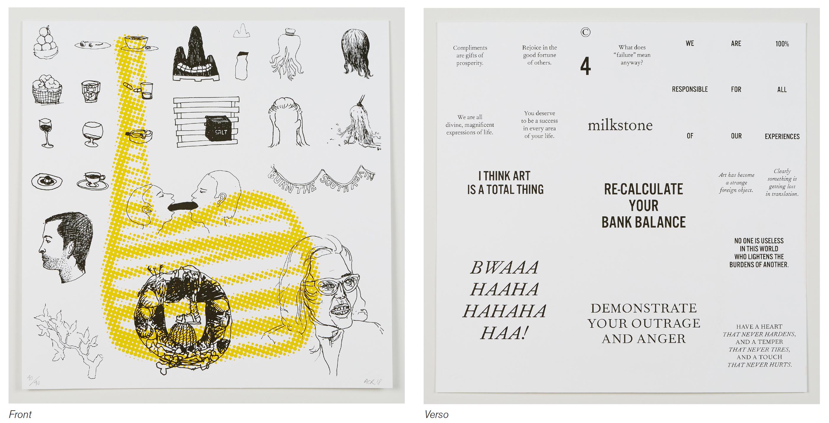 „4 (Recalculate Your Balance)“, Siebdruck, doppelseitig, Baumwollbügelpapier (Zeitgenössisch), Print, von Andrew Cornell Robinson
