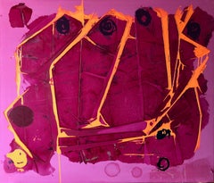 "HEADS WILL ROLL", Abstract Painting, Acrylic on Canvas, Violet, Orange