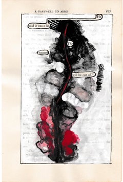 "#187 – HE SAID IT WAS A LIE", ink, pencil, gouache, found vintage book, poetry
