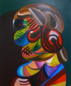 "Donna Rembrandt", pittura acrilica, ritratto, astratto, cubismo, posa classica