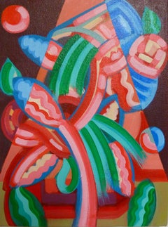 "Overflow", acrylic painting, abstract cubist, appetite, kinetic, stimulation