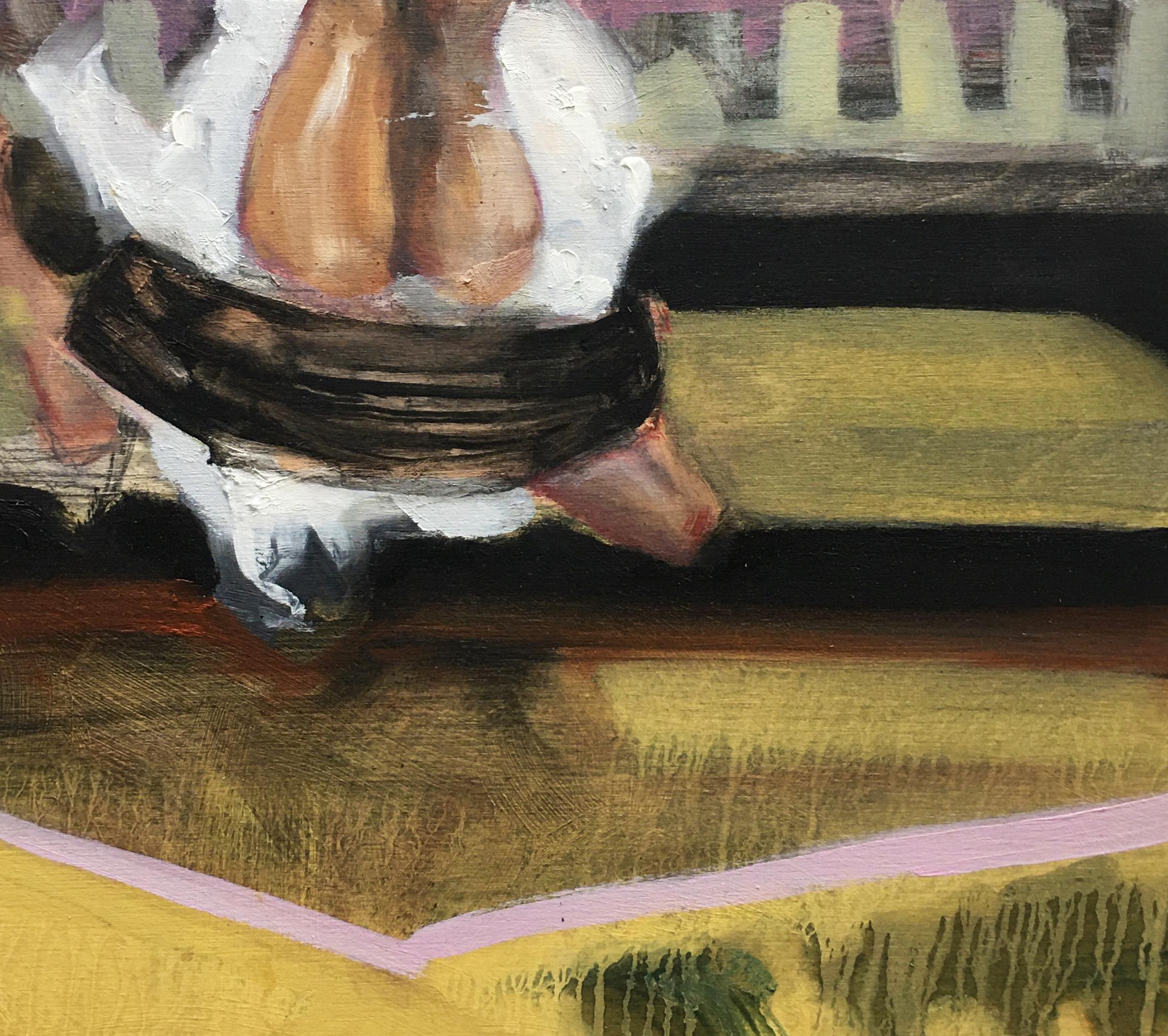 „ „Swing“, Ölgemälde, figurativ, Spiel, Barfuß, Garten, auf den Kopf gestellt, Beine (Expressionismus), Painting, von Will Hudson