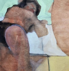 "Man Overboard", oil painting, figurative, man, woman, bikini, recline, gaze