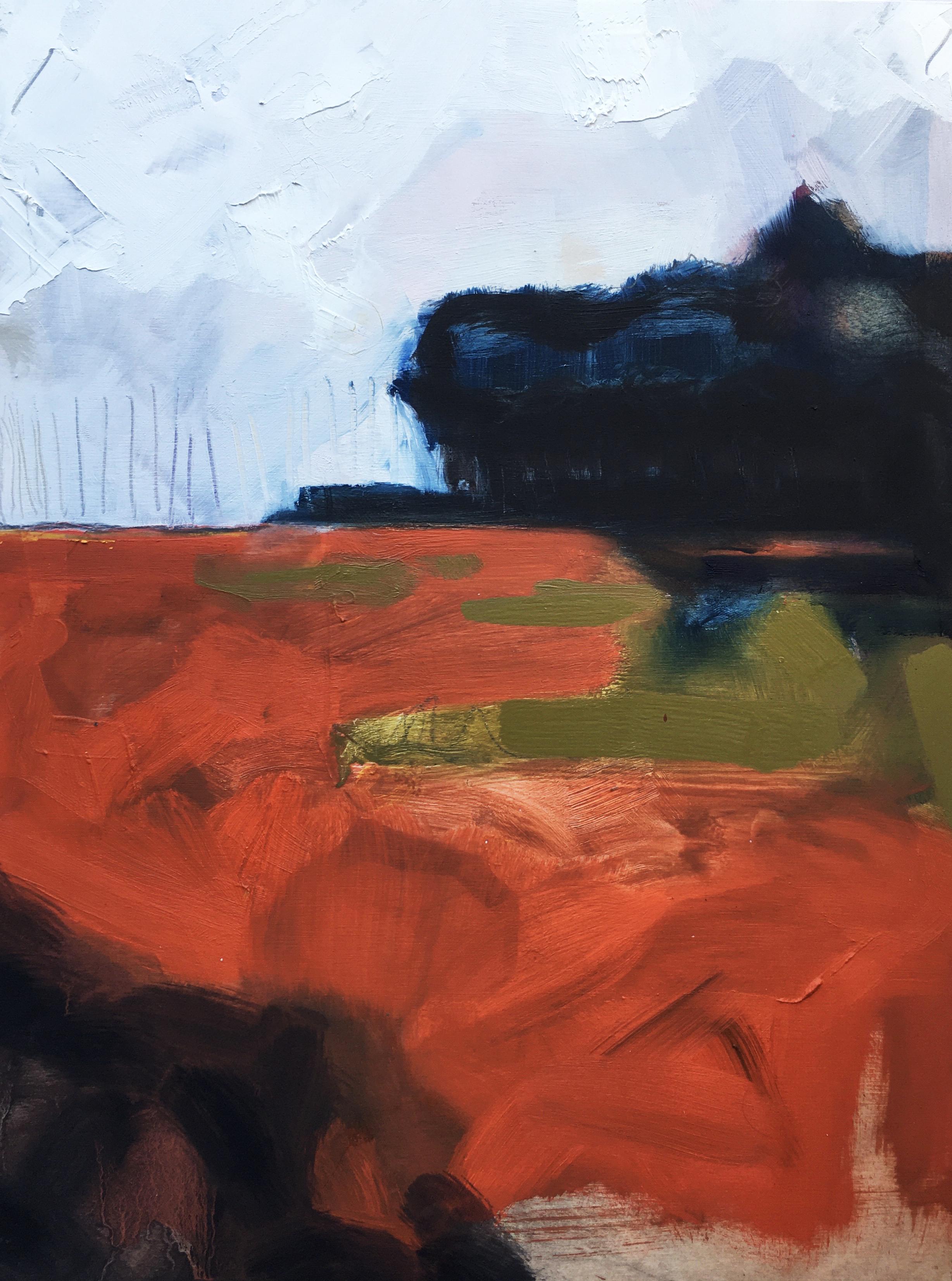 "Bosque", óleo, paisaje, abstracto, árboles, campo, cielo, luz, cobre