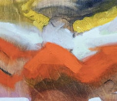 "Strange Angel", oil painting, figurative, guardian, wings, spirit, orange, gold