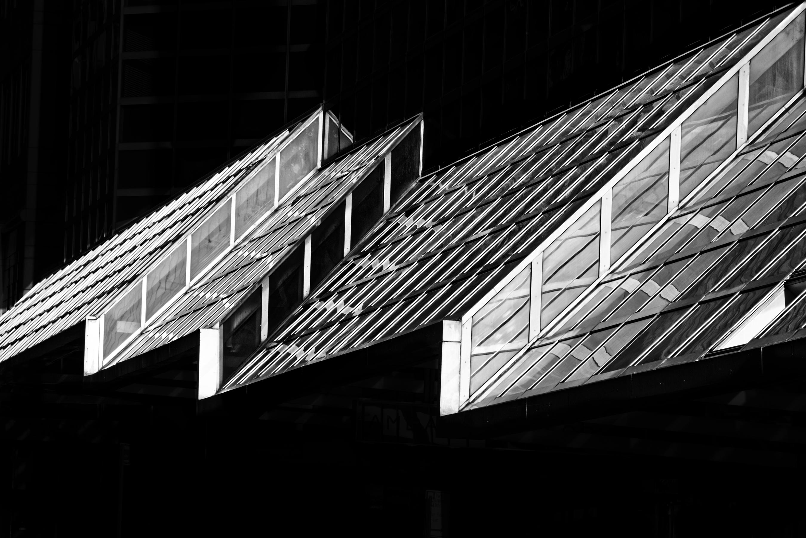 Bob Krasner Landscape Photograph - "Folded Glass", photograph, city, architecture, solar energy, geometry, pattern