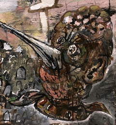 "Hillside", acrylic painting, dream, myth, skull, graveyard, death, mortal coil