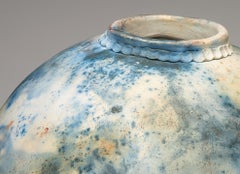 "Spotted Blue Moon Jar", ceramic sculpture, porcelain vase, saggar fire, cobalt