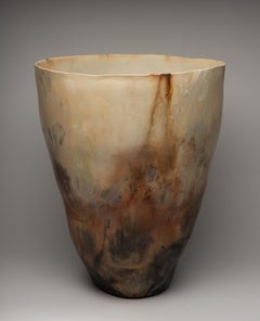 "Caldra", ceramic sculpture, porcelain vase, saggar, copper, mineral, earth
