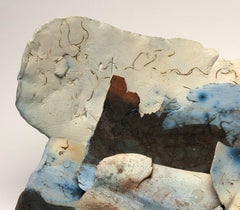 "Midnight Over Mountains", ceramic sculpture, porcelain shards, blue, copper