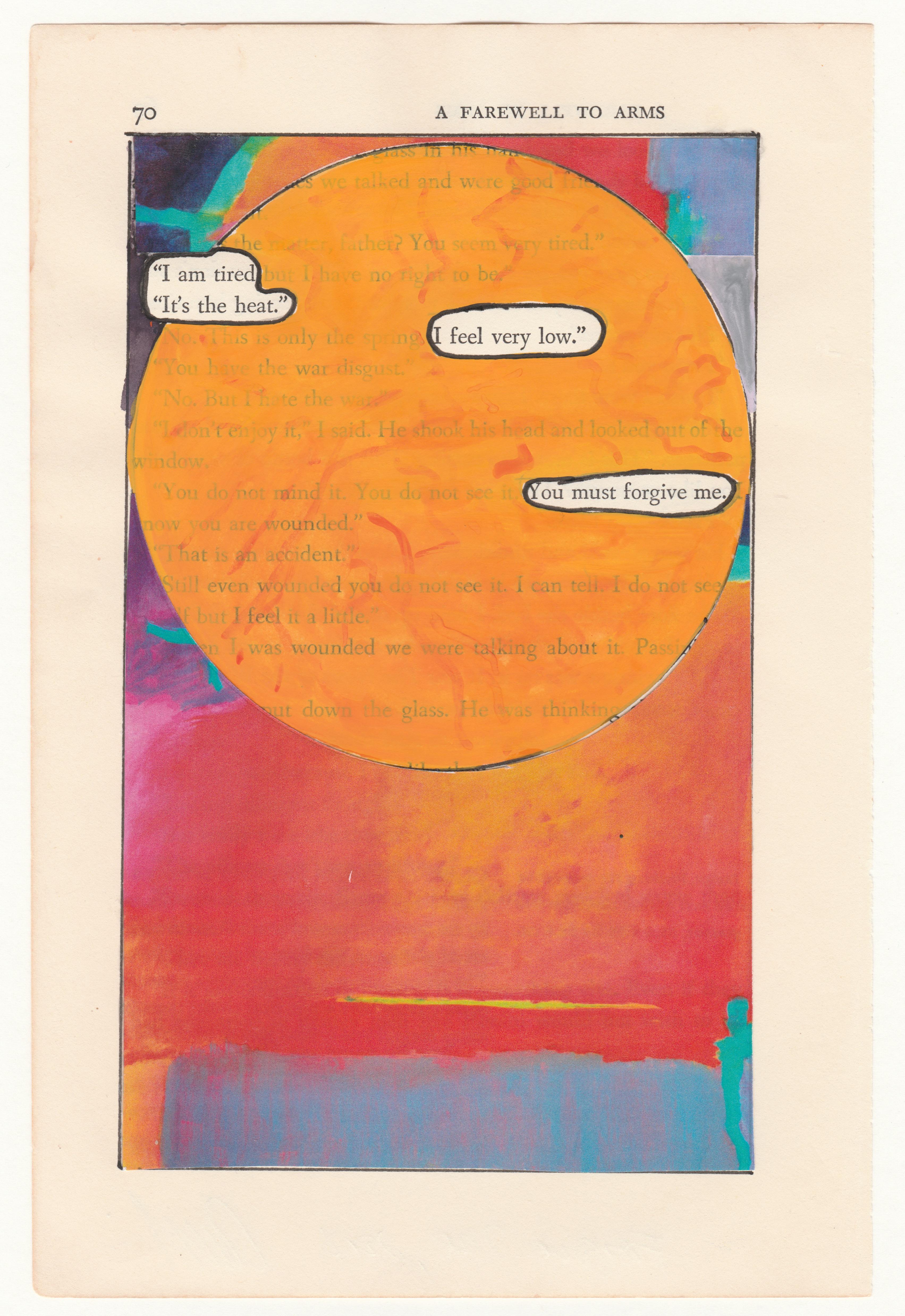 "#70 – I AM TIRED", ink, pencil, gouache, collage, vintage, hemingway, poetry