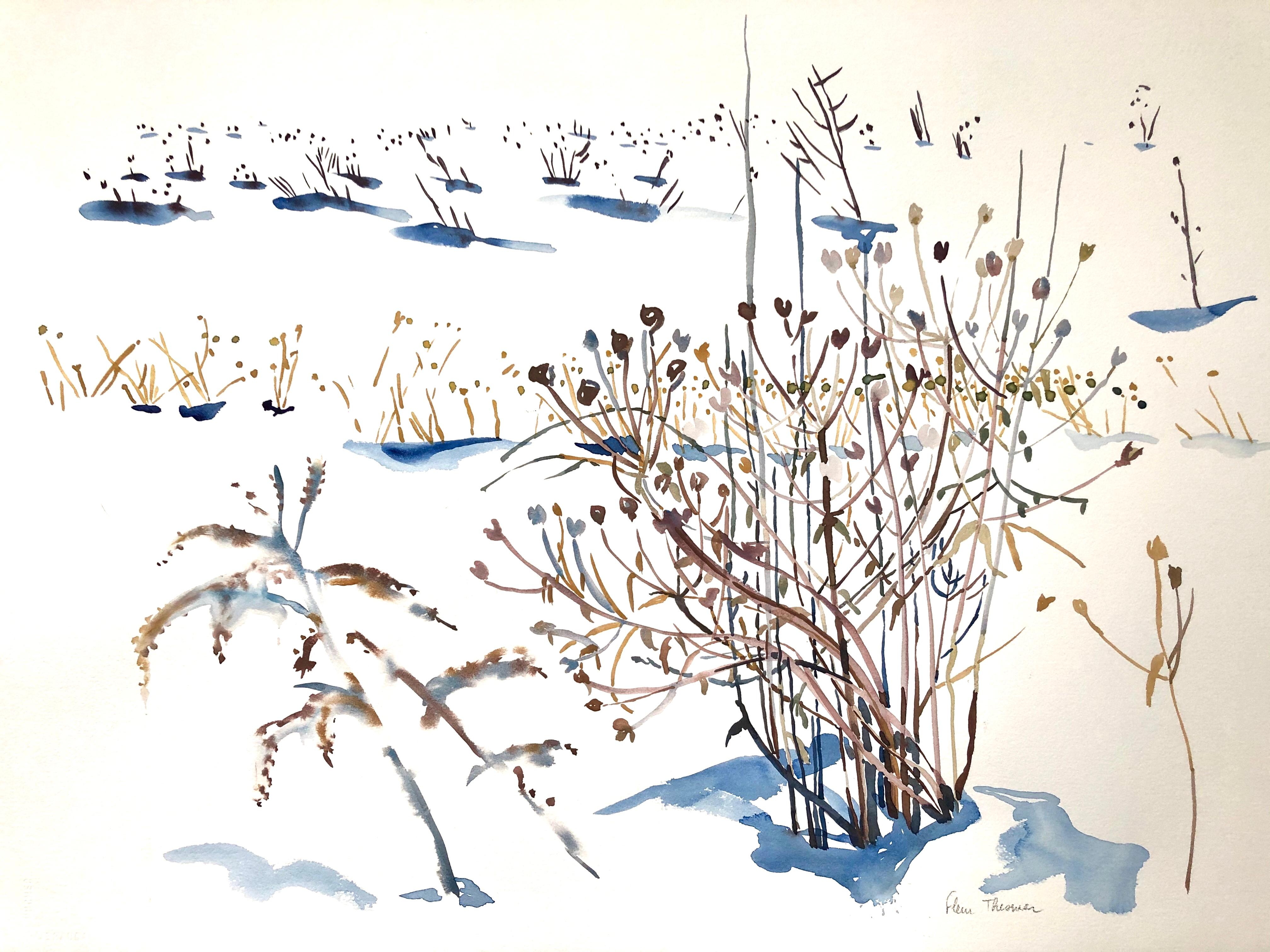 Fleur Thesmar "WINTER SEEDS 4", watercolor, new england, snow, wild