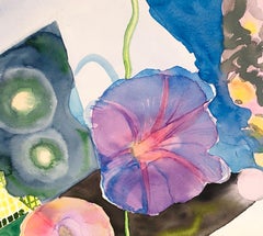 "MY OUT-OF-REACH GARDEN", abstract watercolor, memory, flowers, stars, textile