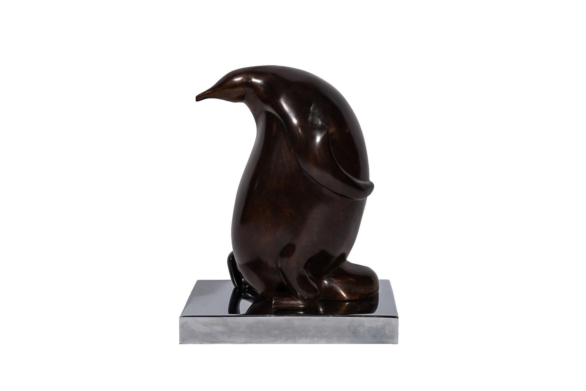 Bernard Conforti, Penguin Sculpture, Black Bronze, Signed, circa 2010 For Sale 1