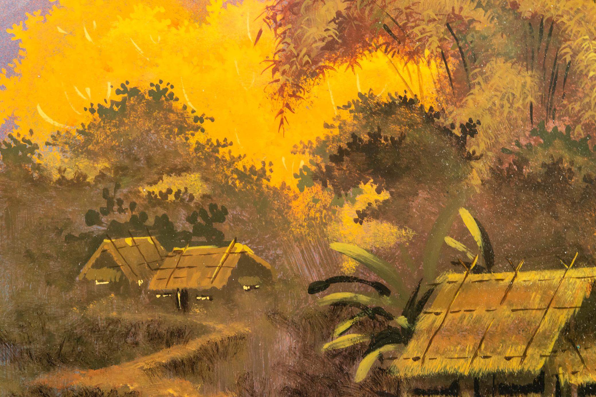 Thanh Ley, Lacquer on Wood Panel, Lake Village, Signed, circa 1960, Vietnam For Sale 3