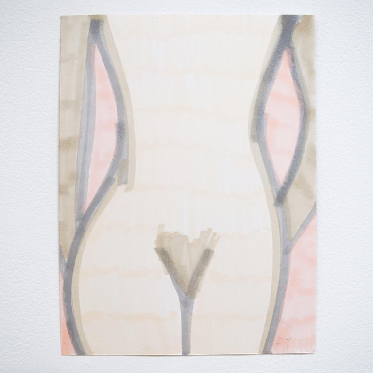 Body III - 2019 Framed Drawing - Contemporary Pink Nude 12 x 9in Figure - Art by Annesta Le