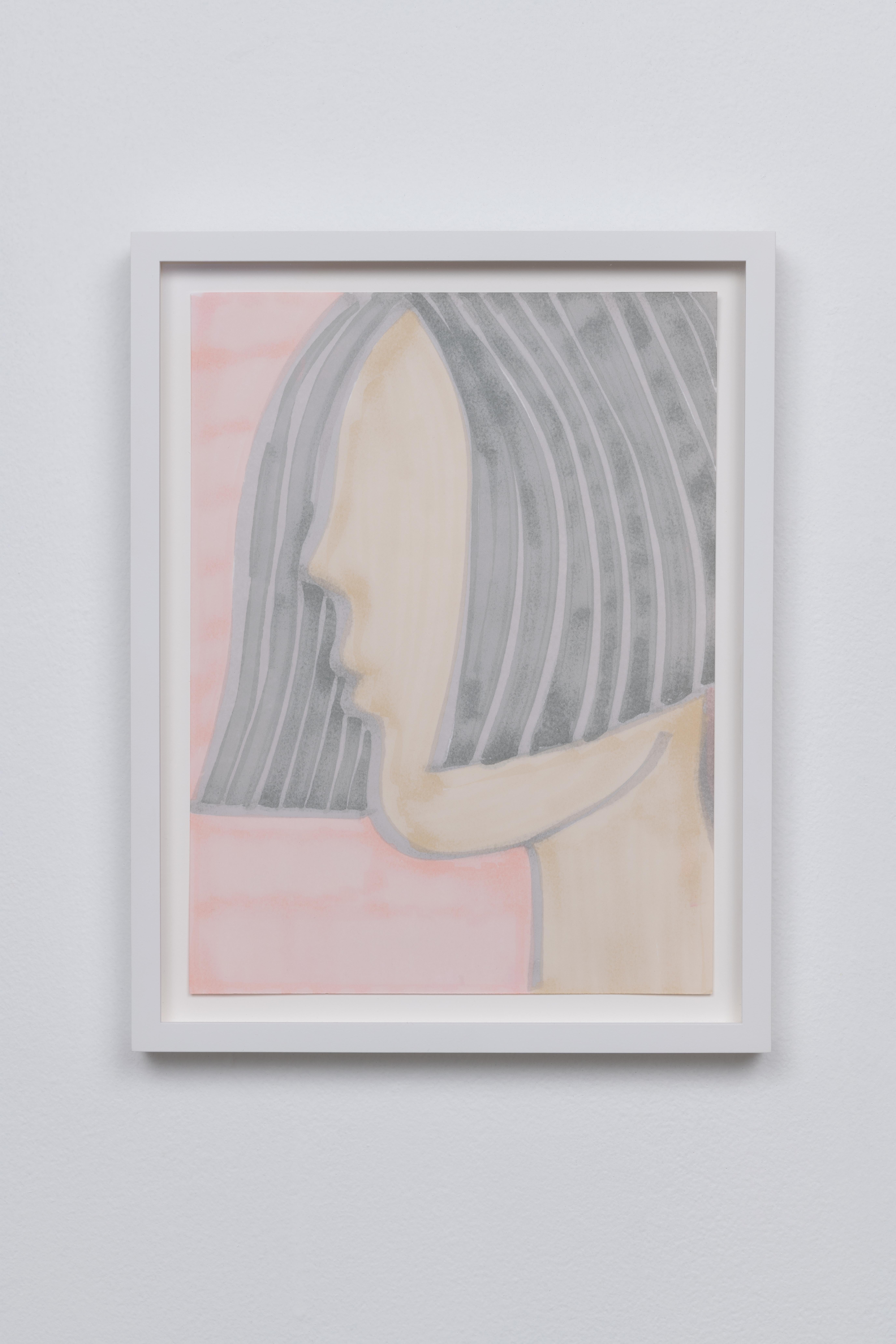Body I - 2019 Framed Drawing - Contemporary Pink Nude 12 x 9in Surreal Face Girl