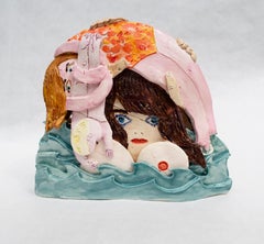 'Swimmers (Sea Monster)' Original glazed ceramic unique mother child sculpture