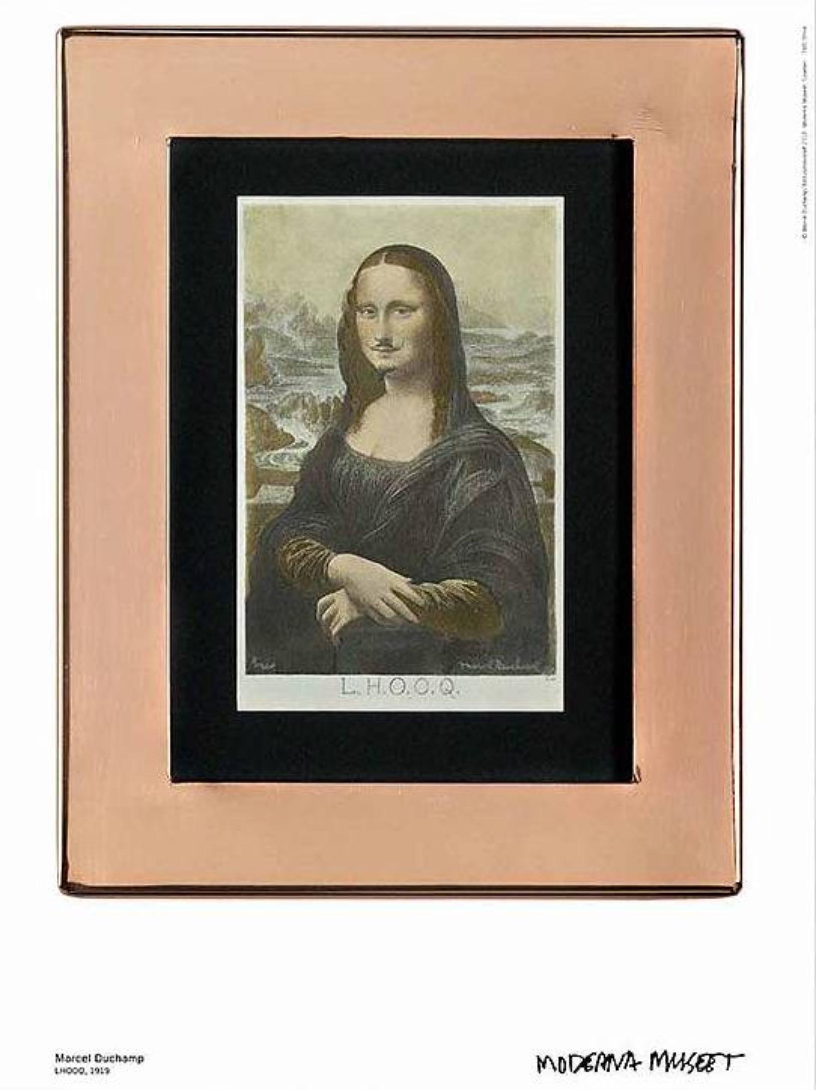 (after) Marcel Duchamp Portrait Print - LHOOQ, Small Museum Poster, Surrealist, Humor, Mona Lisa
