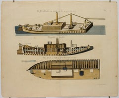 ""De Ys Breker [Le briquet de glace],"" Impression ancienne, Canal Barge, Boat Cross-Section
