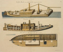 ""De Ys Breker [Le briquet de glace],"" Impression ancienne, Canal Barge, Boat Cross-Section