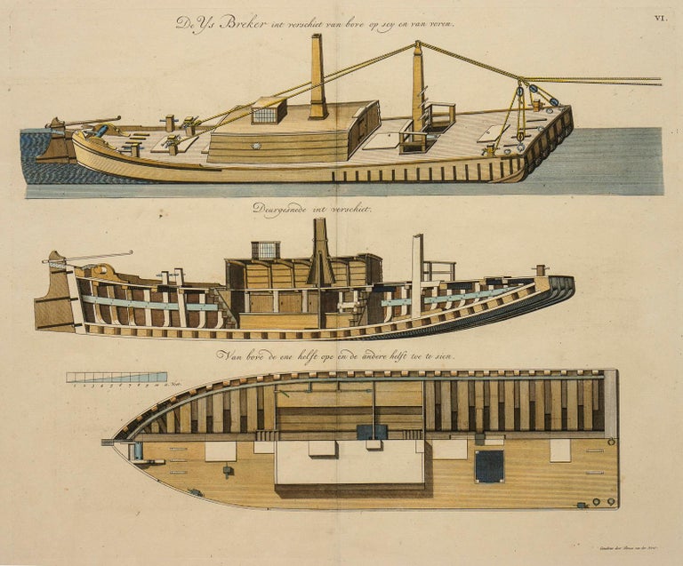 Tileman van der Horst - "De Ys Breker [The Icebreaker]," Antique Print,  Canal Barge, Boat Cross-Section For Sale at 1stDibs