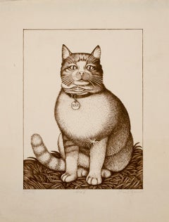 Vintage "Max II, " Illustrated Cat Portrait, Signed Proof Print 