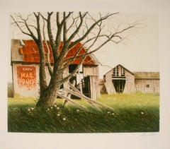 „“Old Barn“, signierter Druck, amerikanische Landschaft