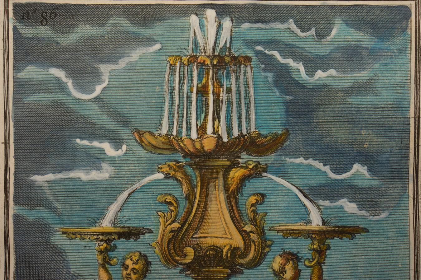 Grabado de Giovanni Giardini (1646-1721) para Disegni Diversi [Diseños diversos]. Publicado originalmente en 1714 en Praga y reeditado posteriormente en 1750 en Roma, Disegni Diversi fue considerado la mejor colección de patrones de objetos profanos