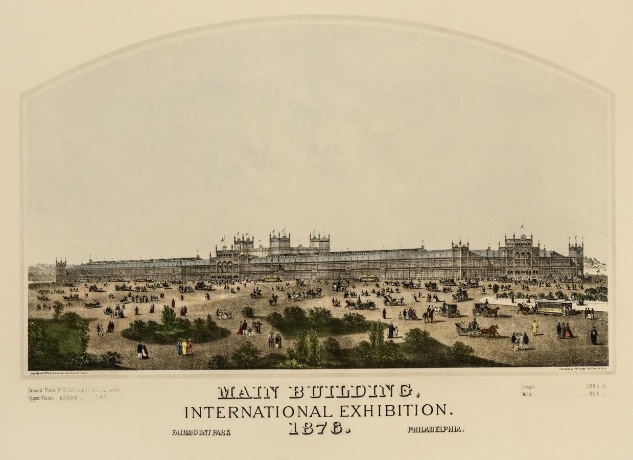 Main Building, International Exhibition. Fairmount Park, Philadelphia. 1876. - Print by Louis Aubrun