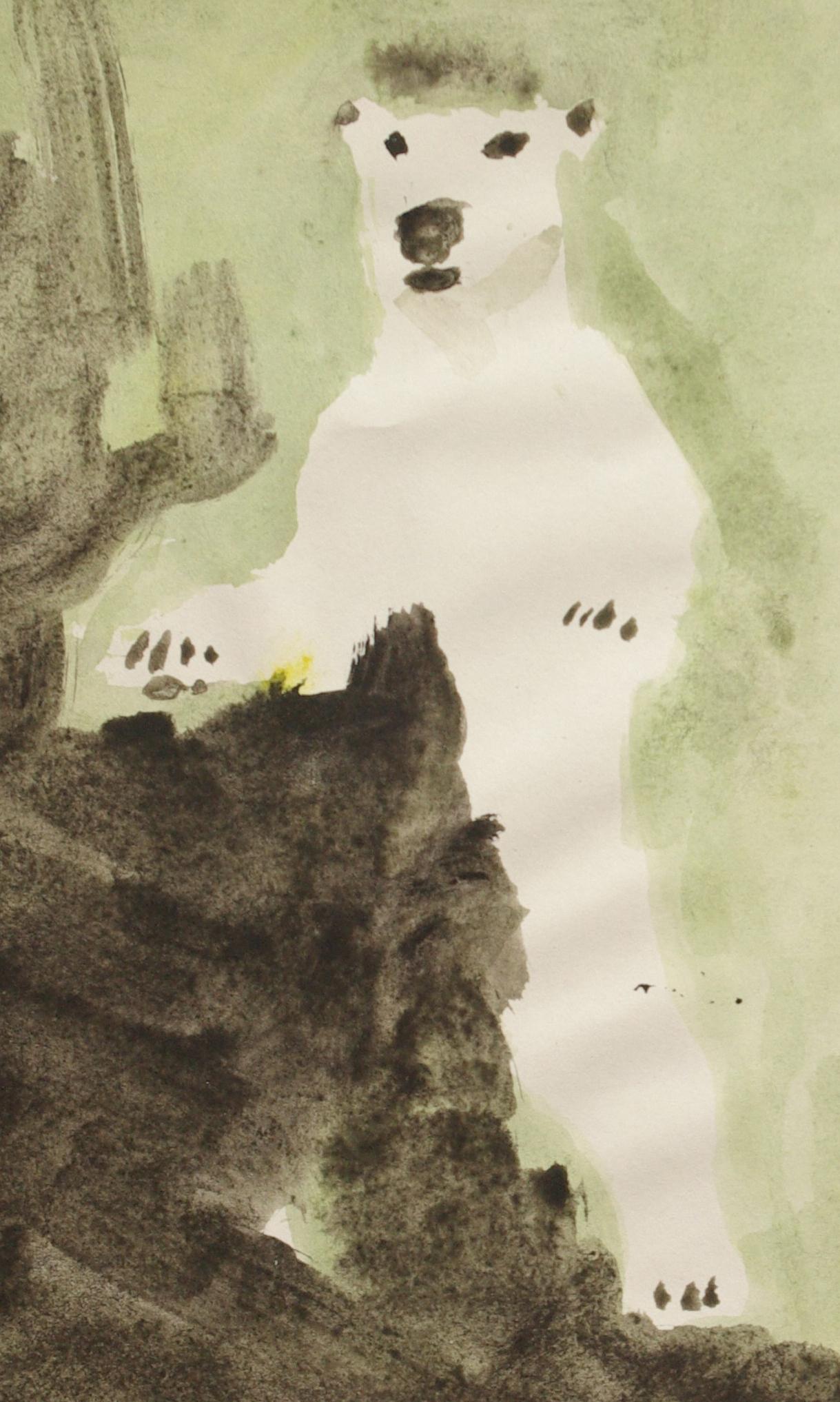 Jasper Hagenaar, Untitled (bear), ink on paper (acquarel), (figurative, animals) For Sale 2
