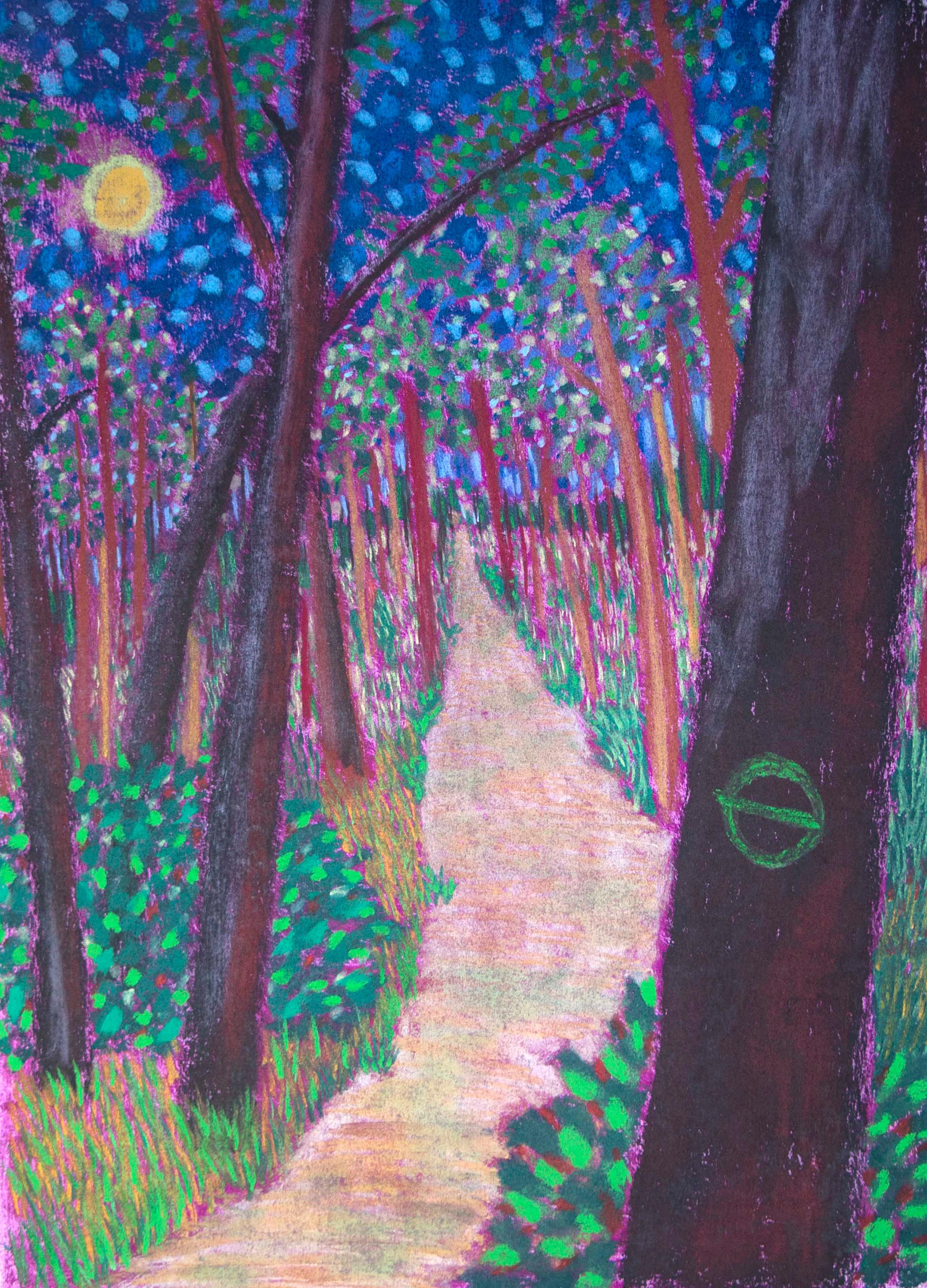 Bart Kok, Untitled (drawing, forrest, moon, night, divisionism, trees) For Sale 3