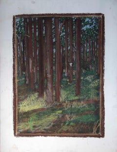 Bart Kok, Untitled, 2019 (forrest, landscape, drawing, trees, green, grass)