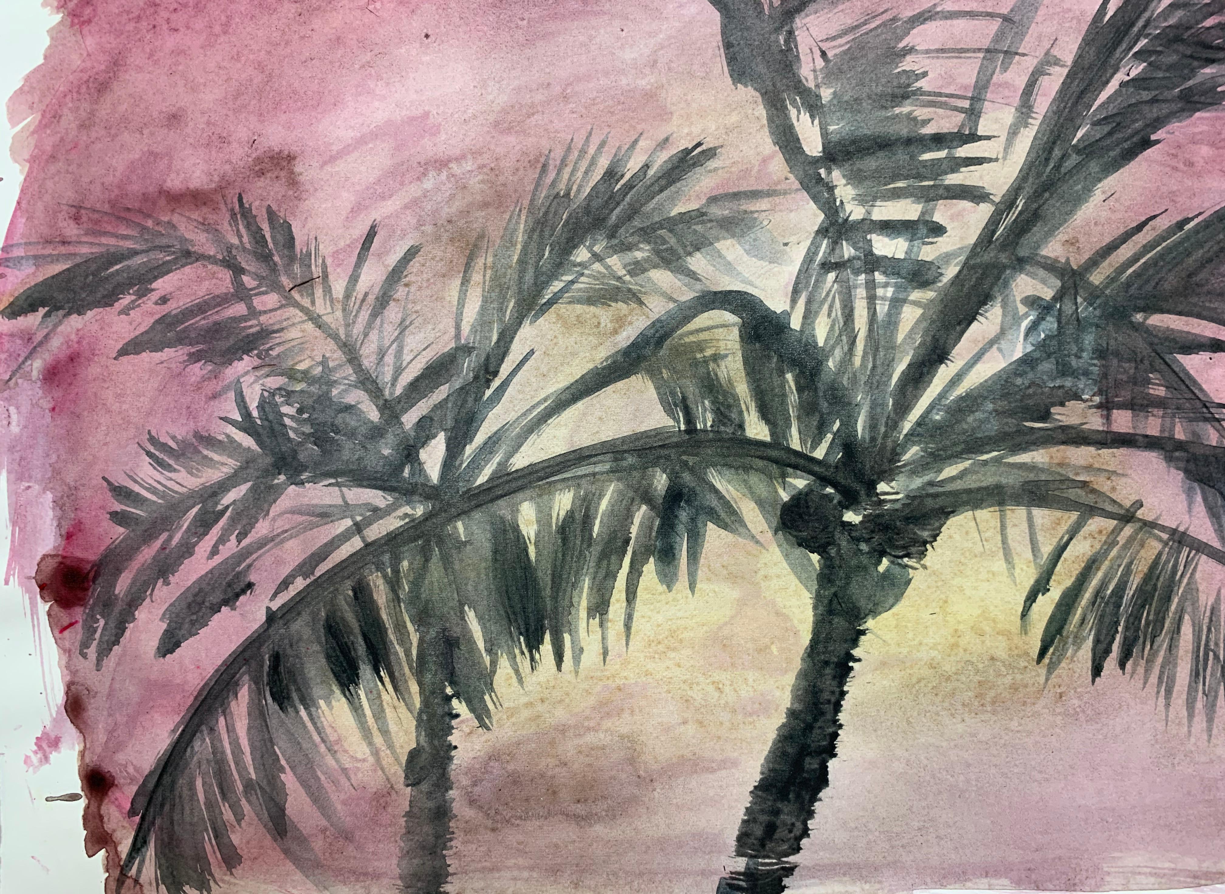 Jasper Hagenaar, Untitled, 2008 (Palm trees, Beach, Sunset, Landscape, aquarel) 1