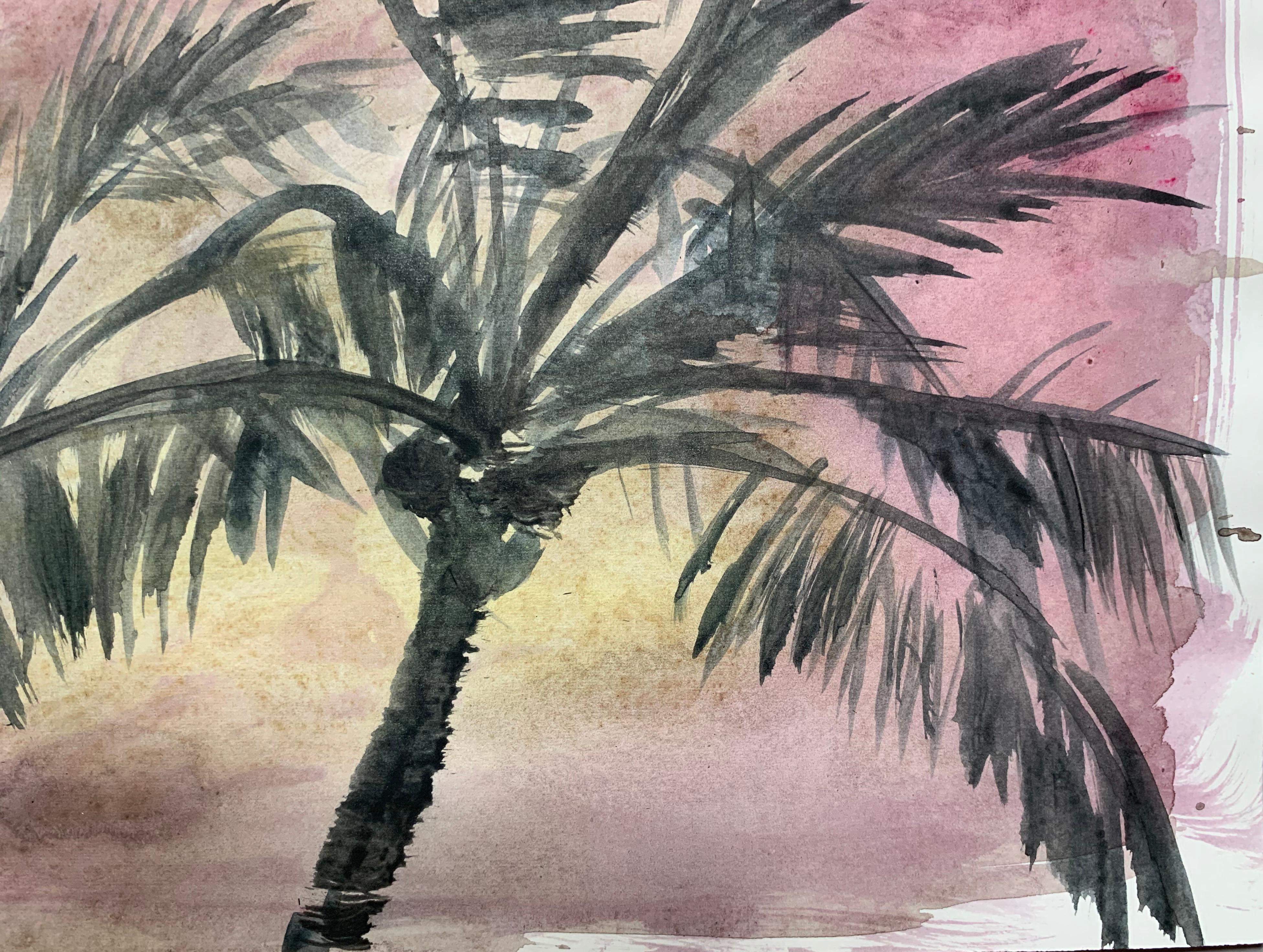 Jasper Hagenaar, Untitled, 2008 (Palm trees, Beach, Sunset, Landscape, aquarel) 4
