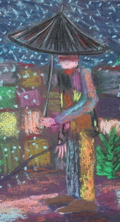 Bart Kok, Untitled, 2020 (forrest, man with dog, umbrella, drawing)