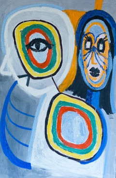 Marliz Frencken, two faces with colored circles, 2012 (portrait, painting)
