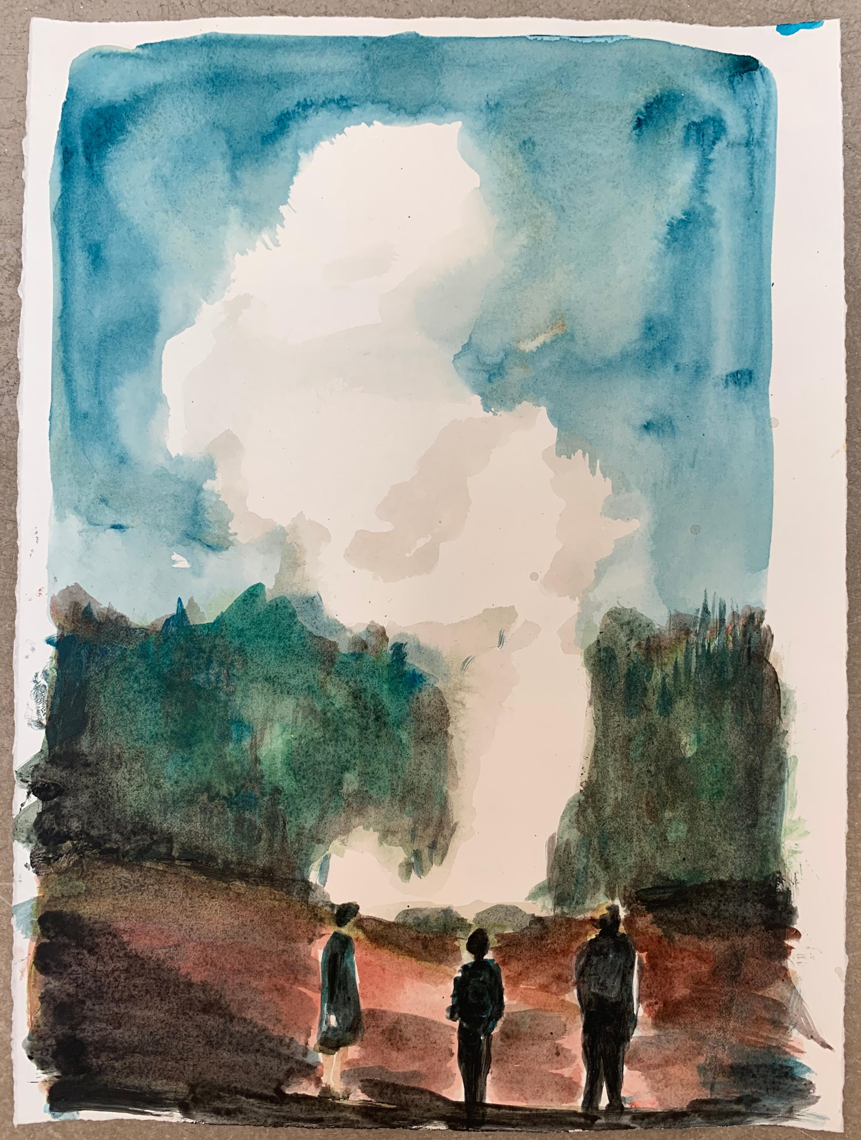 Jasper Hagenaar, Untitled, 2010 (landscape, sky, three people, drawing) For Sale 1