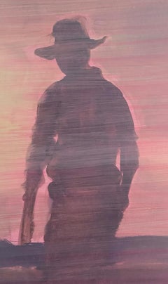 Jasper Hagenaar, 2007 (oil painting on cardboard of a cowboy in the evening sun)