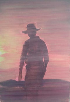 Jasper Hagenaar, 2007 (oil painting on cardboard of a cowboy in the evening sun)